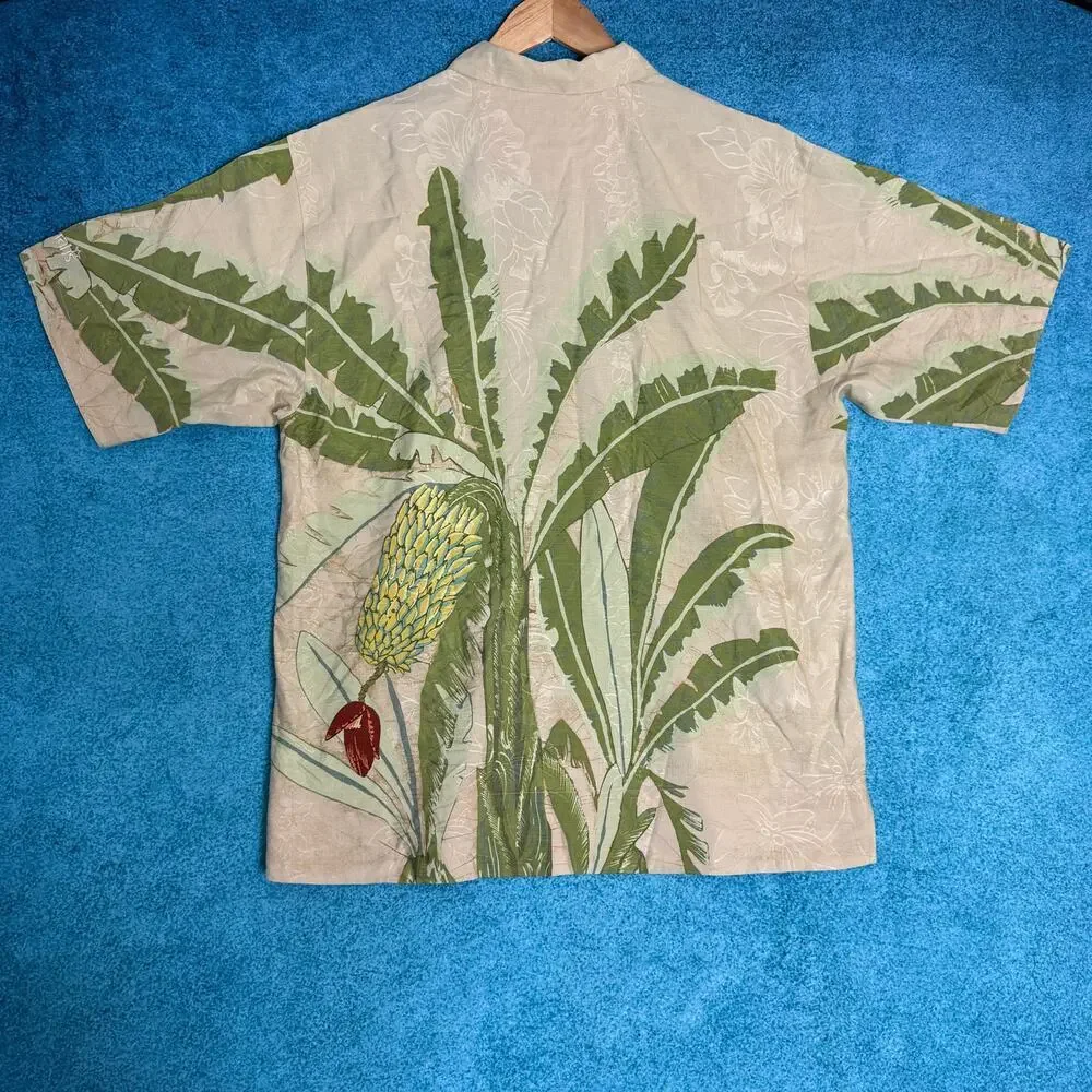 Tommy Bahama Silk Shirt Men’s M Beige Green Floral VTG Button Up Casual Aloha - Picture 11 of 16